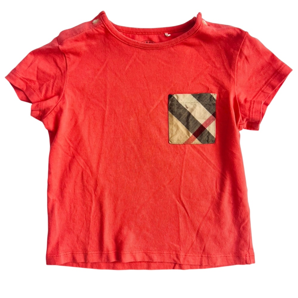 Burberry Check Pocket Orange Short Sleeve Shirt